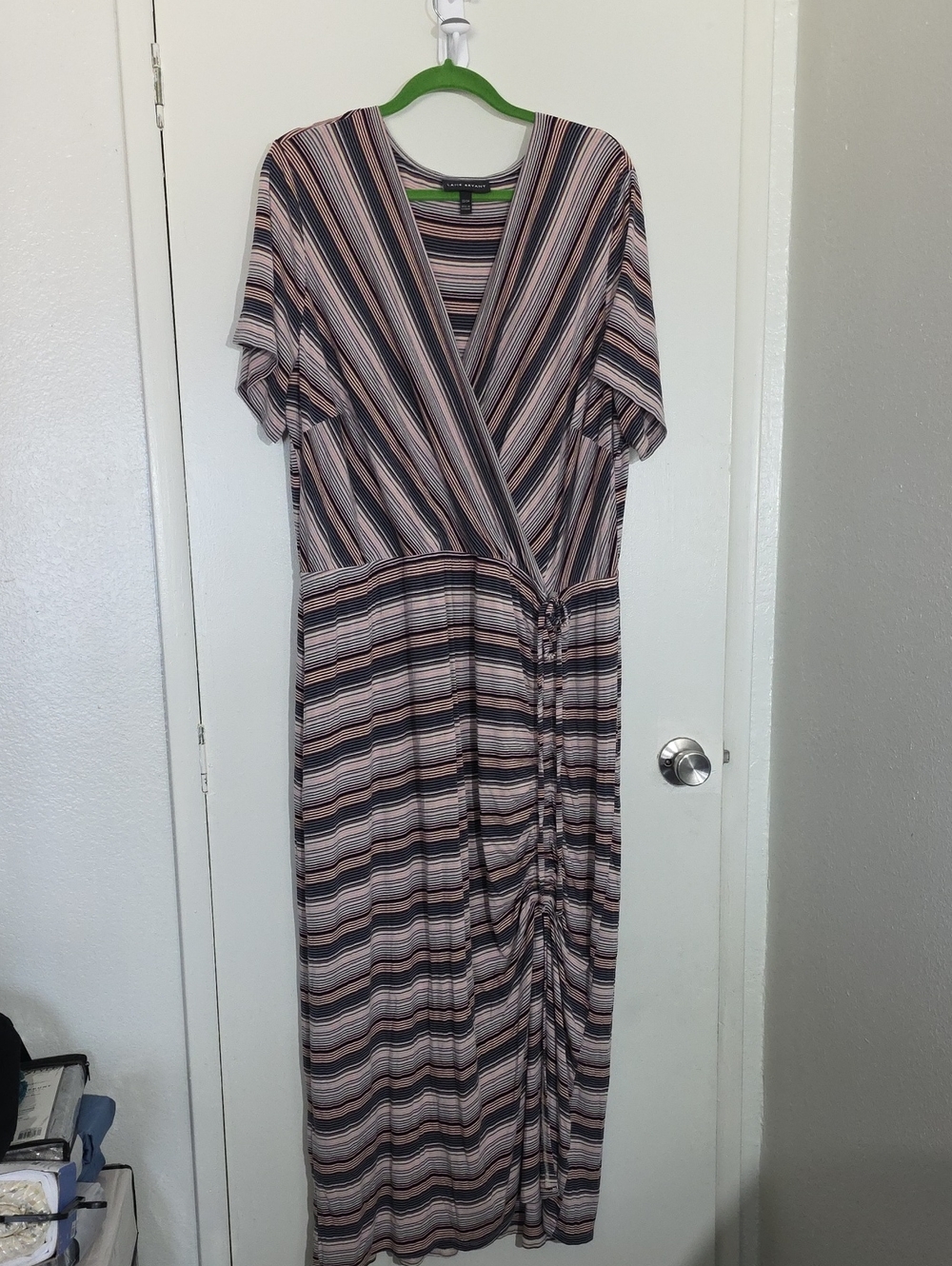 Lane Bryant Striped Wrap-Style Maxi Dress in Pink and Navy